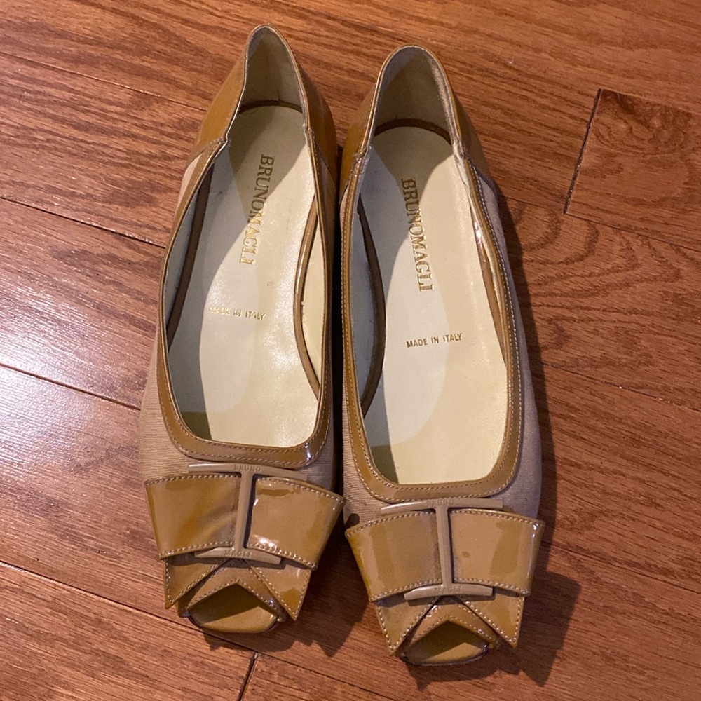 Bruno Magli Nude Peep Toe Bow Ballet Flats | 36.5